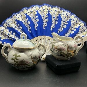 Antique Nippon Japanese Sugar and Creamer with Gold Accents